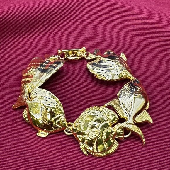 Rare Find!  Maurice Milleur Gold-Plated Pewter “Reef Fish” Bracelet - Picture 7 of 15